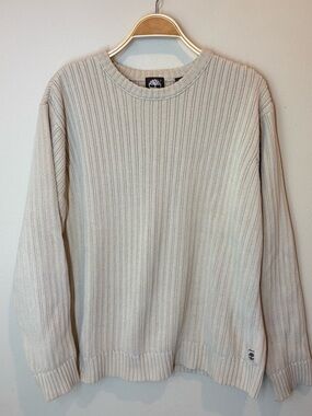 Timberland Men's Cream Ribbed Crewneck Sweater, vintage 90s, large, 100% cotton